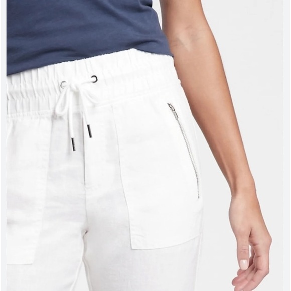 Athleta Cabo White Linen Drawstring Jogger Pants - Picture 1 of 13